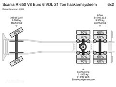 Scania R 650 V8 Euro 6 VDL 21 Ton haakarmsysteem